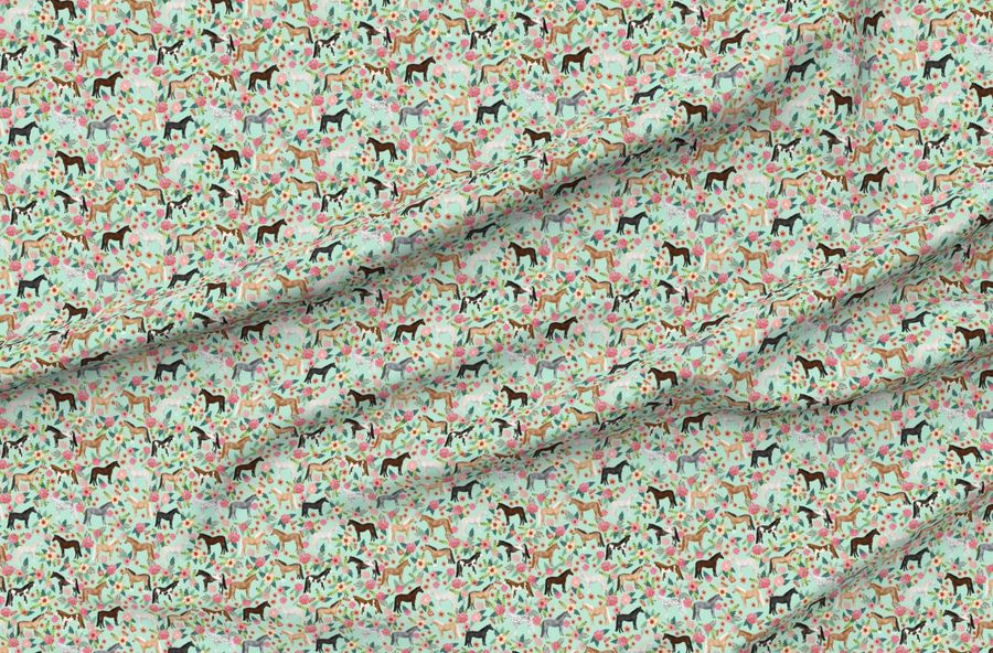Horse Multi Coat Floral Horses  Mint