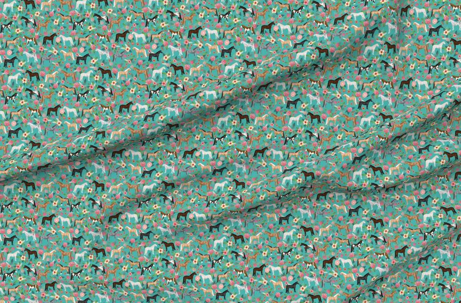 Horse Multi Coat Floral Horses  Turq
