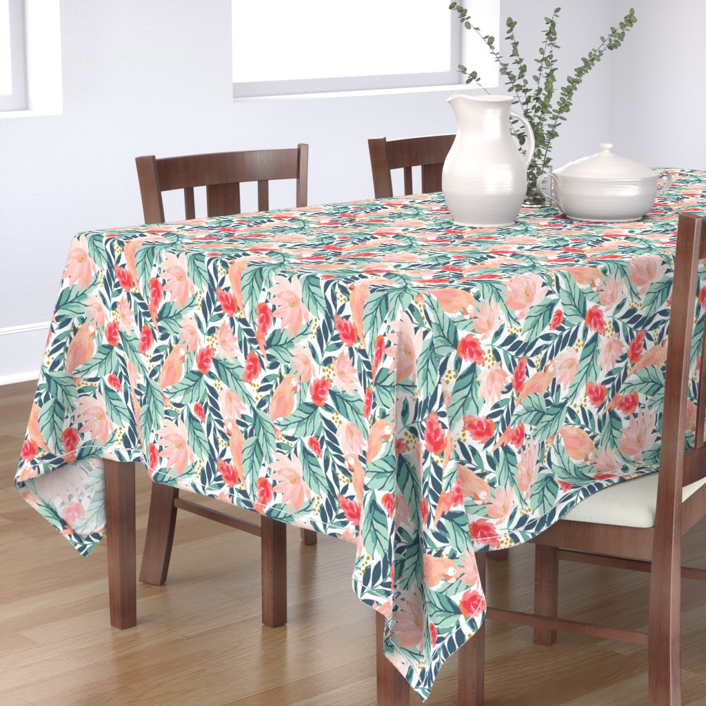Round Tablecloth Tropical Paradise Hawaiian Floral Flowers Red Cotton Sateen 