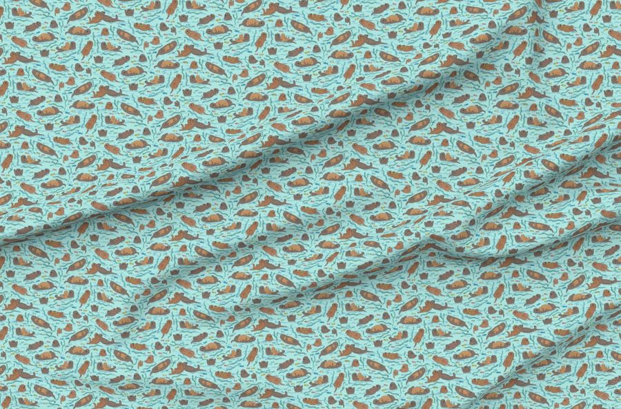 Sea Otters On Aqua Sea Foam - Medium-Small Scale