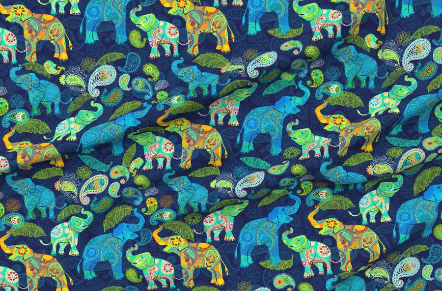 Asian Elephant Paisley Raindrops