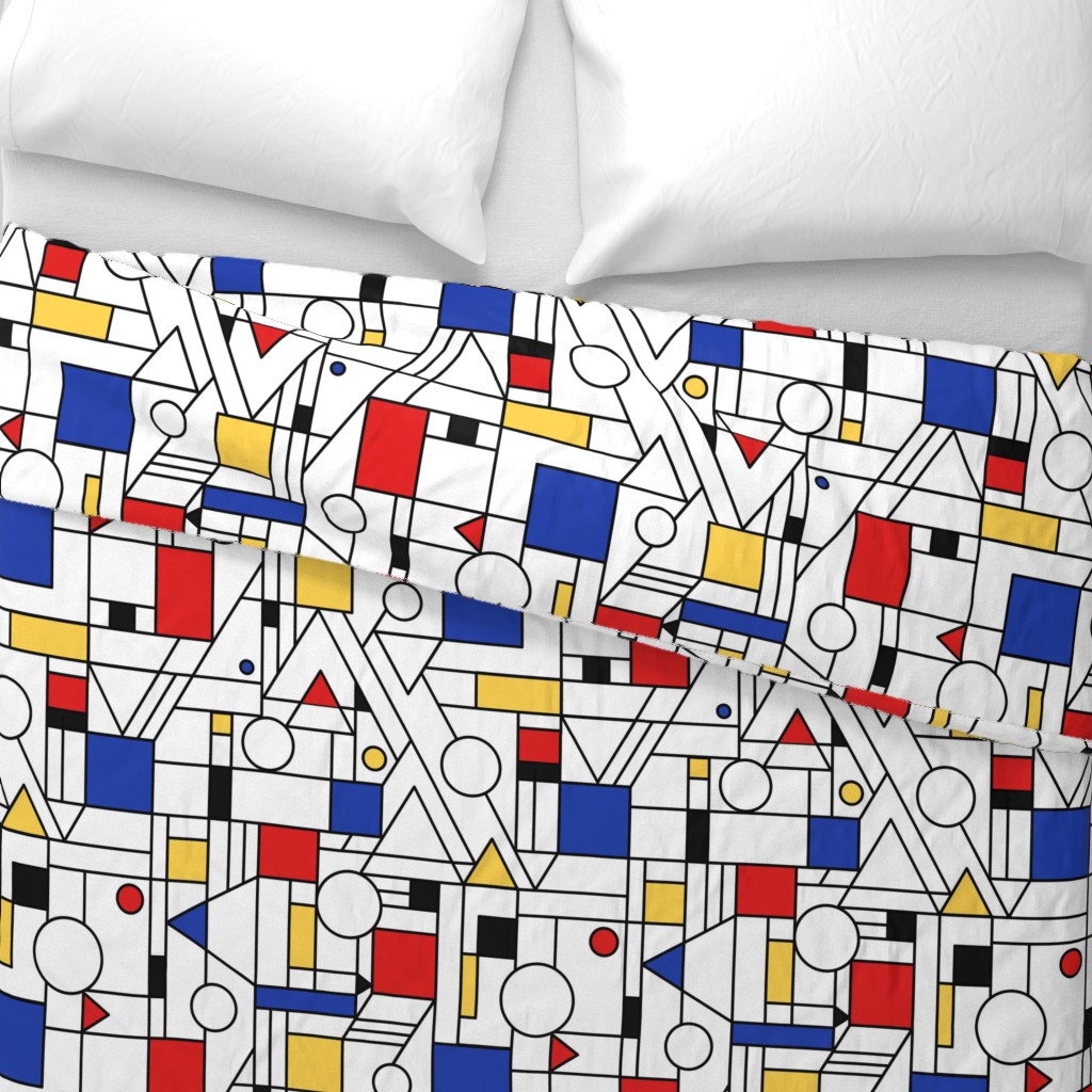 Mondrian Geometric Lines Primary Colors Abstract Sateen Duvet Cover by Roostery 