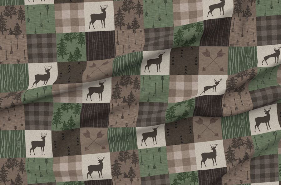 Woods Quilt Hunter Green And Brown Deer And Arrows Woodland Cheater