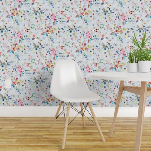 Details About Wallpaper Roll Boho Floral Bohemian Decor Duck Egg Blue Flowers 24in X 27ft
