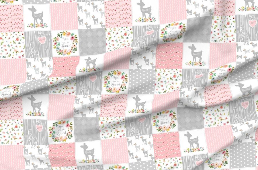 Deer Cheater Quilt Whole You Are So Loved Gray Blush Peach Fawn Baby Girl