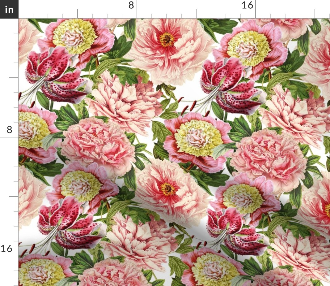 Tablecloth Floral Botanical Flower Garden Peonies Large Scale Cotton Sateen 