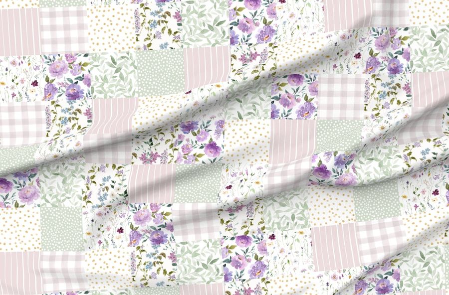 Summer Wildflower Floral Cheater Quilt / Whole Cloth