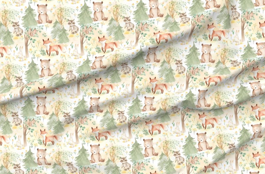 Cute Autumn Forest Nursery Nature Woodland Watercolor Animals Baby Friends