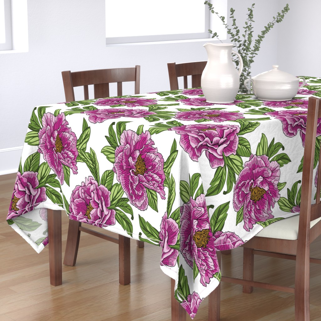 Tablecloth Floral Botanical Flower Garden Peonies Large Scale Cotton Sateen