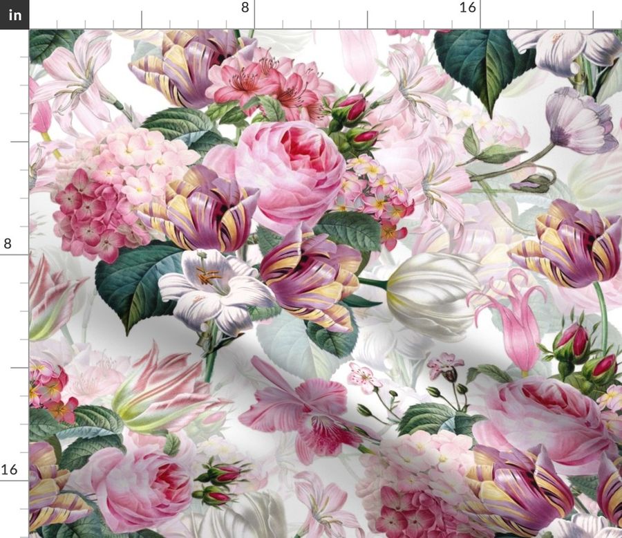 Tulip Shabby Chic Summer Flowers Cottage Chic Spoonflower Fabric by the ...