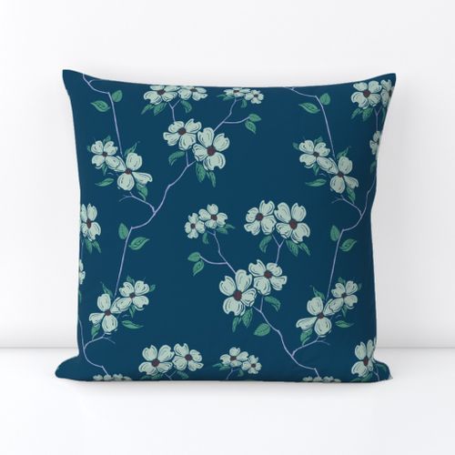 Dogwood Branches- green on navy