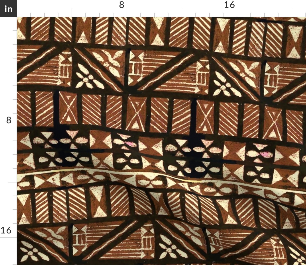 Round Tablecloth Mid Century Polynesian Tiki Tapa Hawaii Hawaiian Cotton Sateen