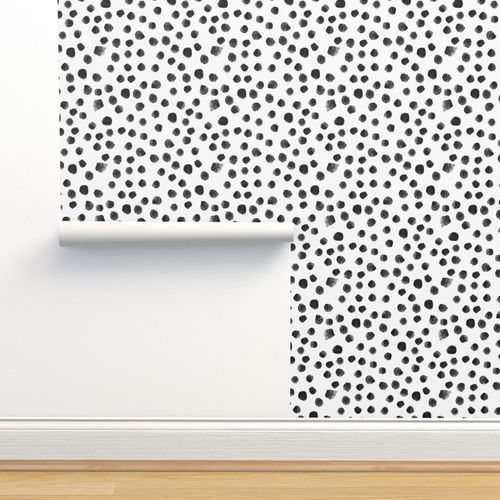 Wallpaper Noir Watercolor Dots Black And White Brush Strokes Polka Dot Pattern