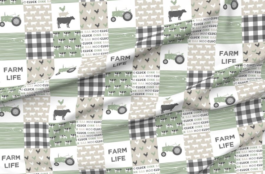 Farm Life Whole Farm Themed Patchwork Cows Pigs Roosters Sage And Tan