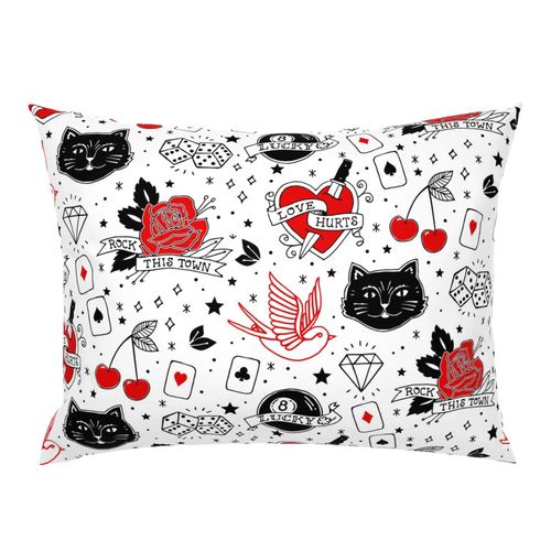 Details About Tattoo Red Hearts Pattern Flash Rockabilly Rock And Roll Pillow Sham By Roostery