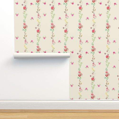 Vintage Floral Stripe Cream by Dreamoutloudart