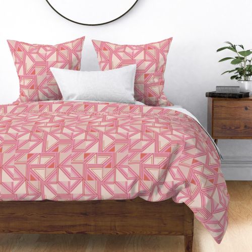 Retro Triangles Geometric Mod Pink And Cream Sateen Duvet Cover By