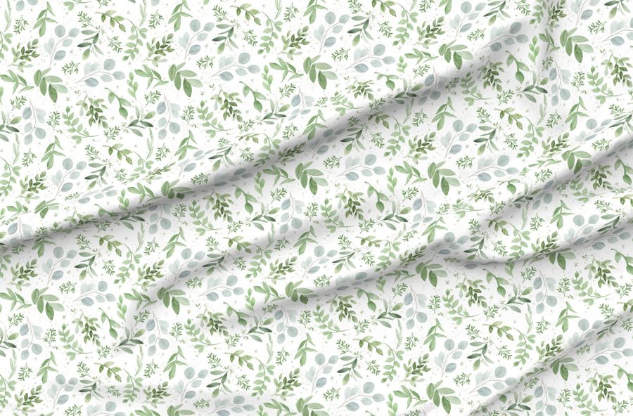 Soft Eucalyptus Watercolor Smaller Leaves Pattern