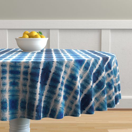 Round Tablecloth Ocean Blue Shibori Nautical Stripes Watercolor Cotton  Sateen | eBay