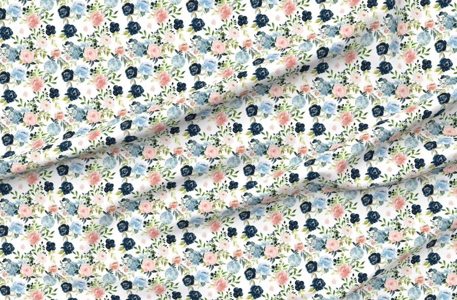 Blush And Indigo Whimsy Florals // White