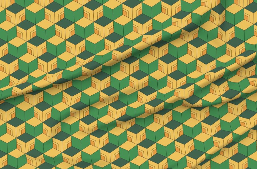 Demon-Slaying Giyu Sabito Green Yellow Orange Geometric Hexagon Boxes