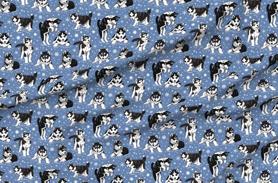 Husky Puppies And Snowflakes 12X12