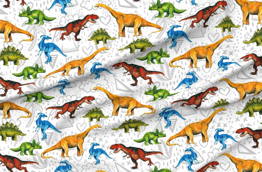 Happy Dinosaurs On Volcano Background - Large