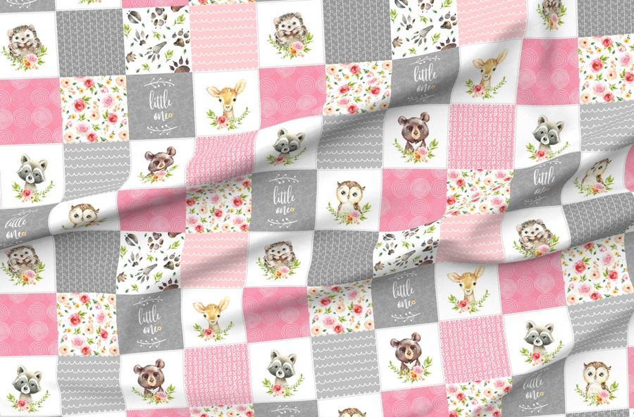 Pink Girls Woodland Cheater Quilt Little One Blanket Patchwork Style P
