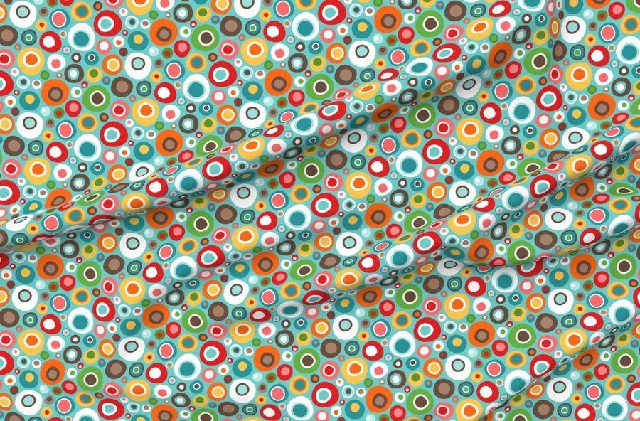 Colorful Mid Century Modern Wobbly Circle Bits / V1 / Turquoise Bkgd / Med