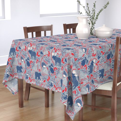 Spoonflower Cotton Sateen Tablecloth, 70" Square - Winter Woodland Flora Fauna Woods Forest Christmas Custom Table Linens by Spoonflower