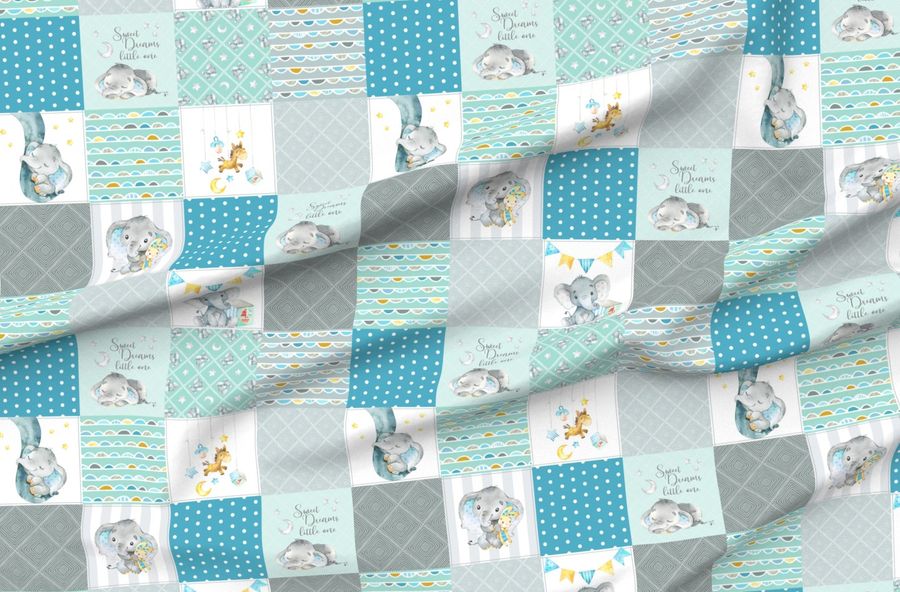 Elephant Quilt  Baby Boy Patchwork Cheater Quilt Blocks (Teal Mint