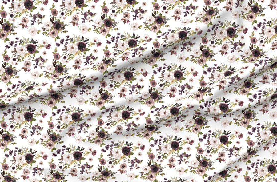 Dusty Plum Florals Fall // White