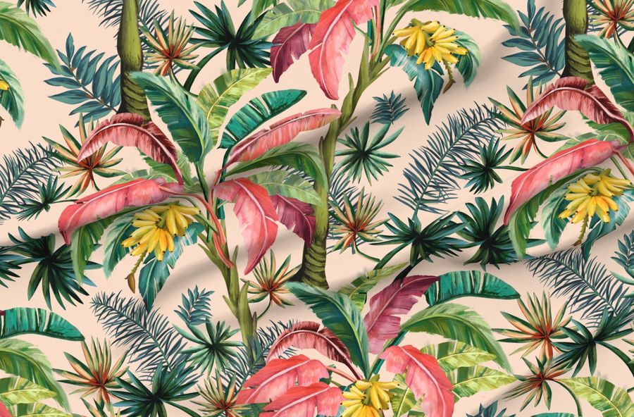 Tropical Banana Palm Leaves Hollywood Regency Blush Bright Colors