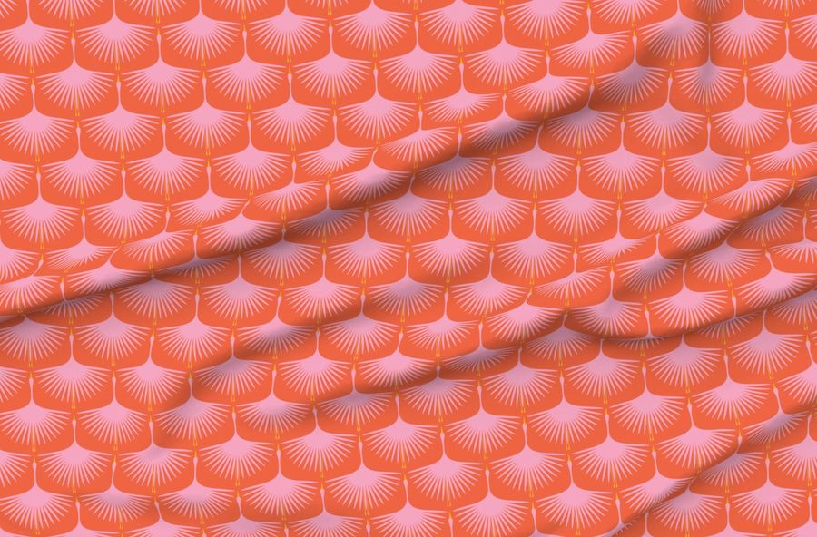 Art Deco Swans - Pink On Red/Orange