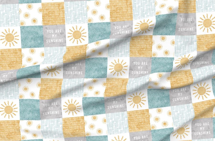You Are My Sunshine Suns Patchwork Grey Blue And Gold Lad20