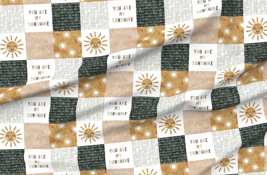 You Are My Sunshine Multi Suns Patchwork Face Dusty Pink Green