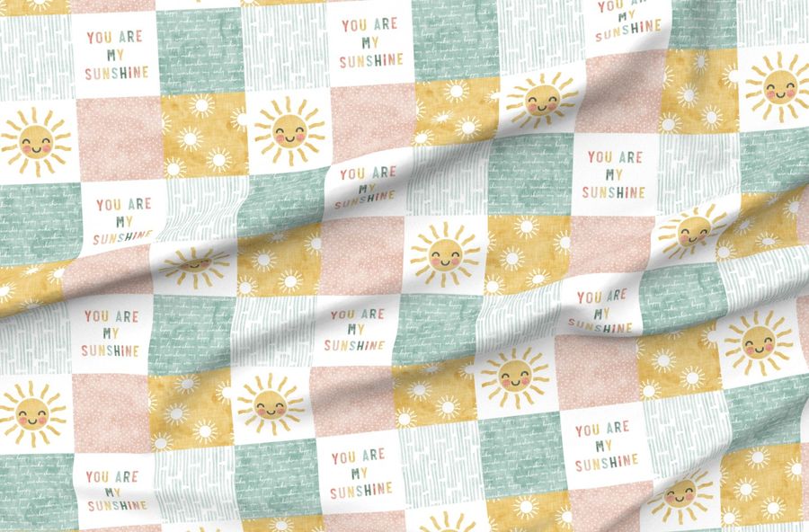 You Are My Sunshine Multi Suns Patchwork Face Pink Teal Gold