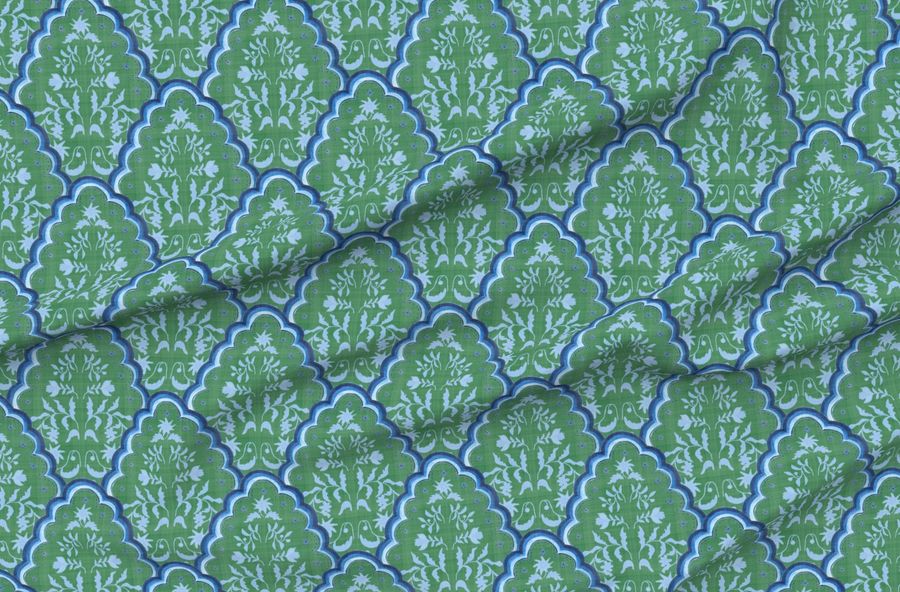 Large Green Blues Scallop Paisley