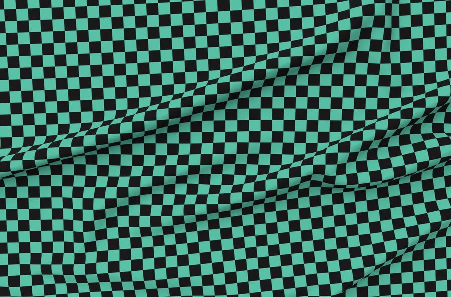 Mini Demon Slaying Tanjiro Teal Green Black Square Ichimatsu Checkered