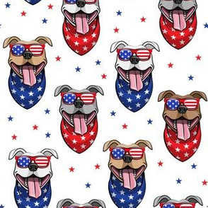 Patriotic Pit Bulls - Pitties with flag glasses - white - LAD20