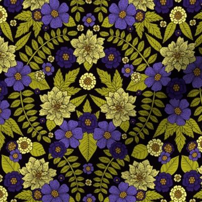 Flower Pattern - Purple, Green & Pale Yellow