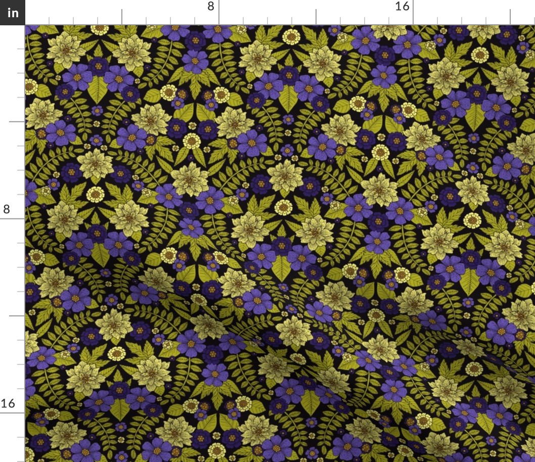 Flower Pattern - Purple, Green & Pale Yellow