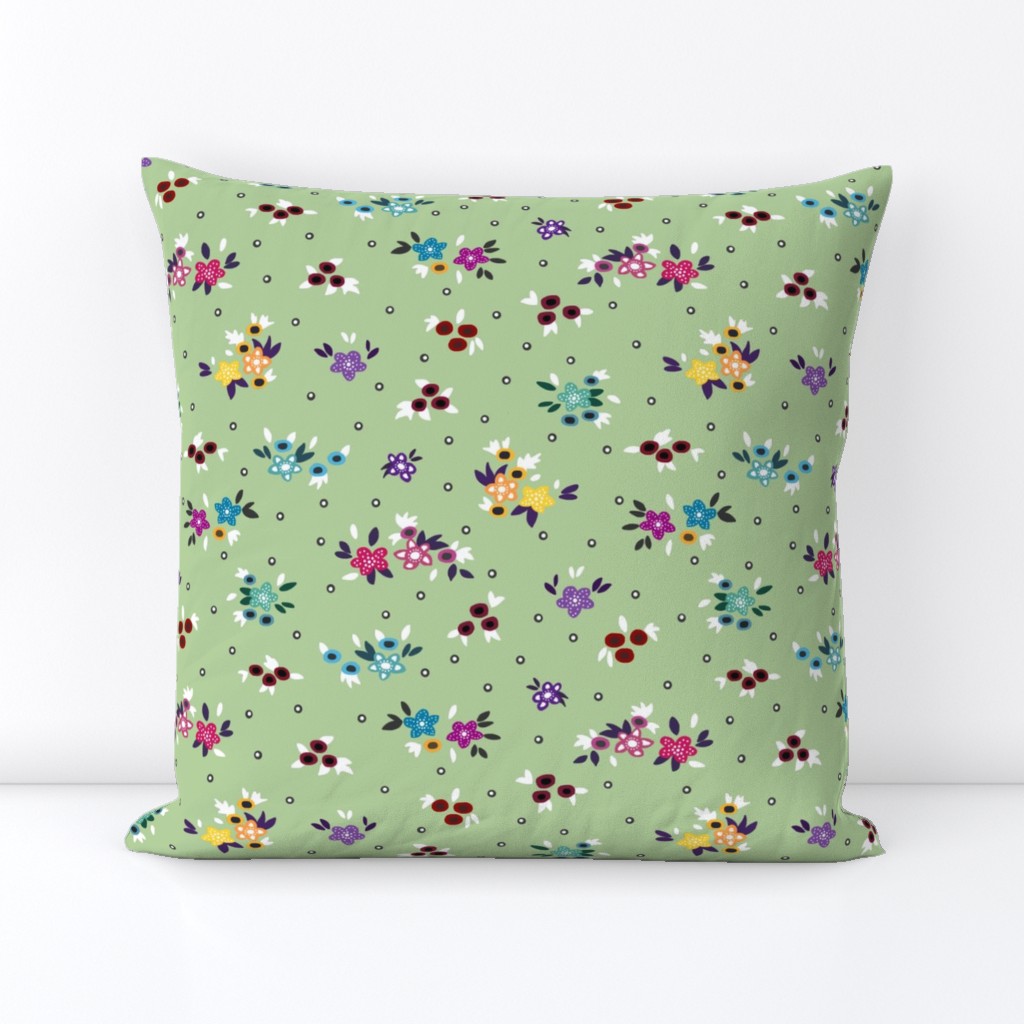 Fresh Spring Floral - dimity flowers on mint green, medium 