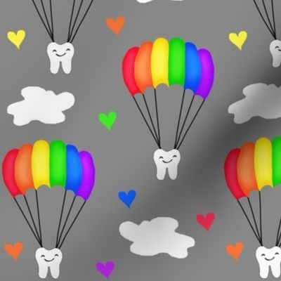 Dental Dreaming / Parachuting teeth / Rainbow Colors / Clouds & Hearts/ / Love RDH  