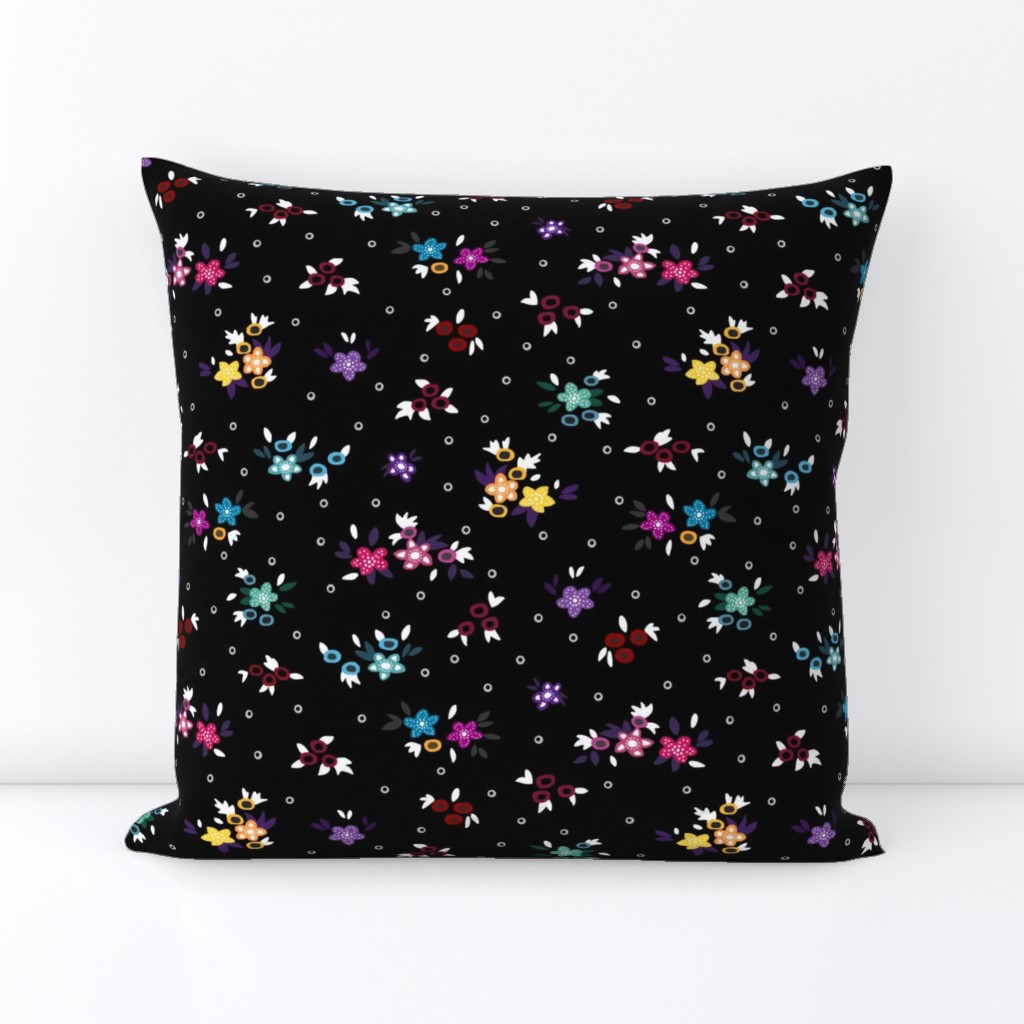 Fresh Spring Floral - dimity flowers on black, medium 