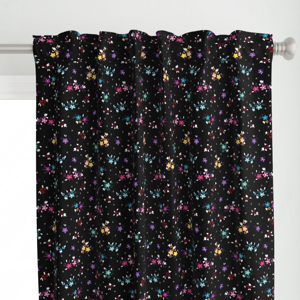 Fresh Spring Floral - dimity flowers on black, medium 