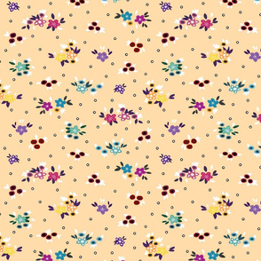 Fresh Spring Floral - dimity flowers on biscuit beige, medium 