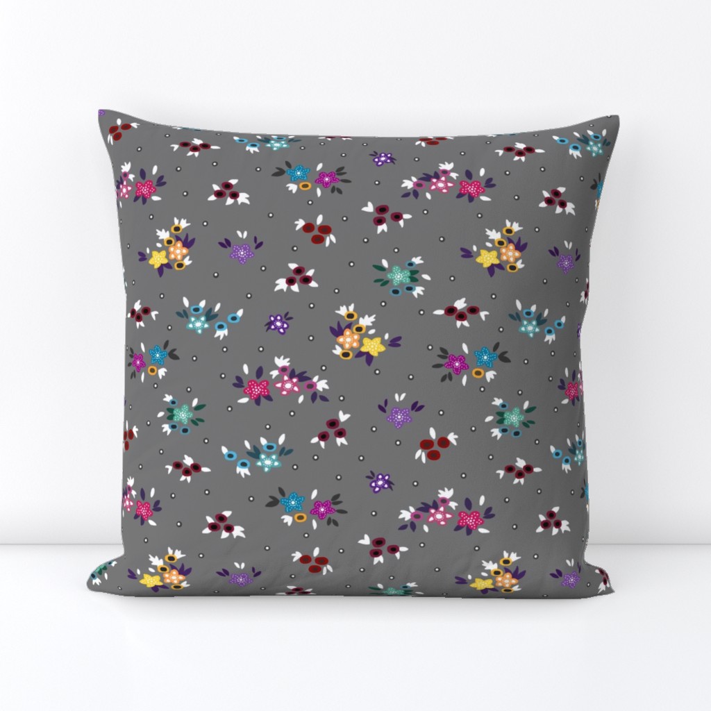 Fresh Spring Floral - dimity flowers on grey, medium 