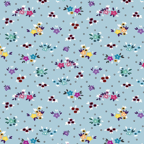 Fresh Spring Floral - dimity flowers on storm cloud blue, medium 