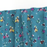 Fresh Spring Floral - dimity flowers on teal blue, medium 